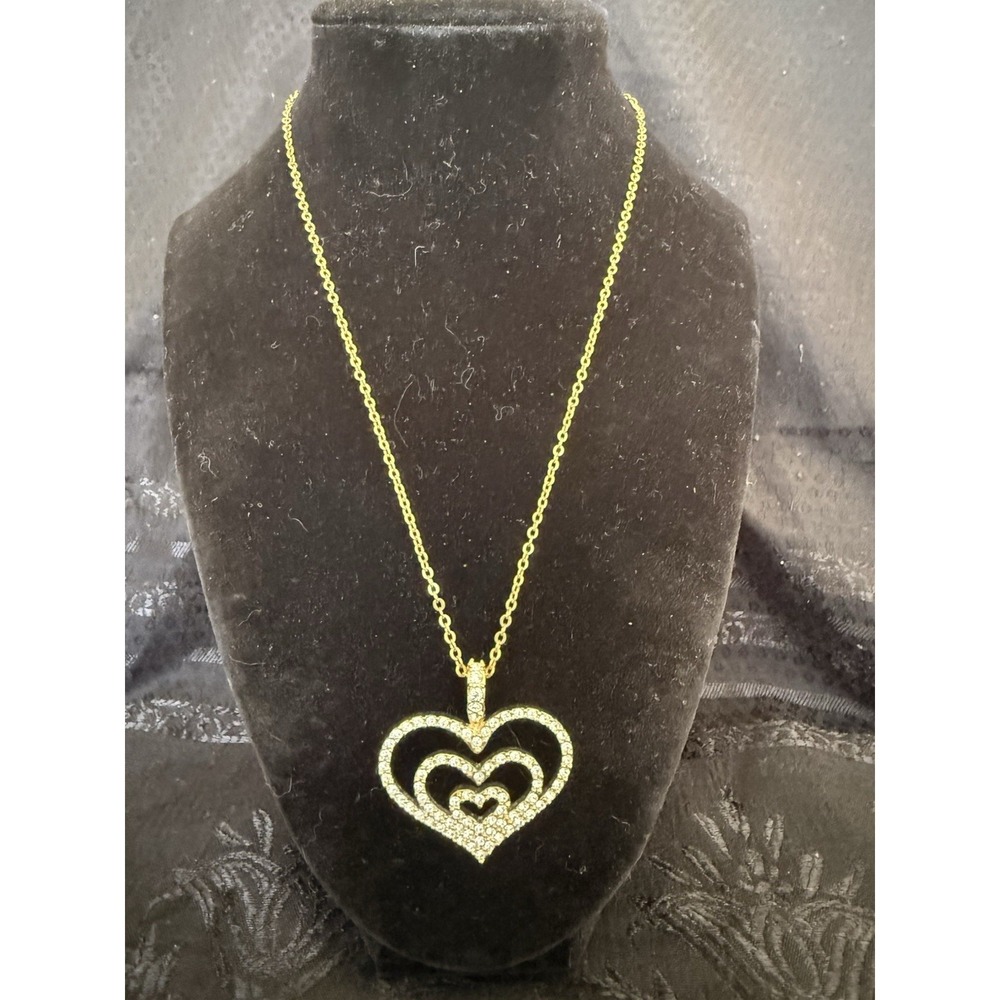 Nolan Miller Gold Tone Triple Heart Pavé Crystal Pendant Cable Necklace Signed